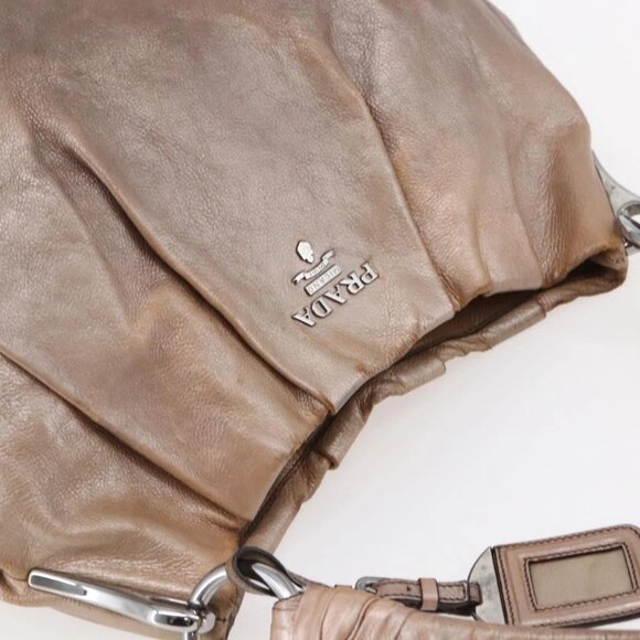 PRADA Shoulder Bag Leather Beige Silver Auth - Picture 11 of 15